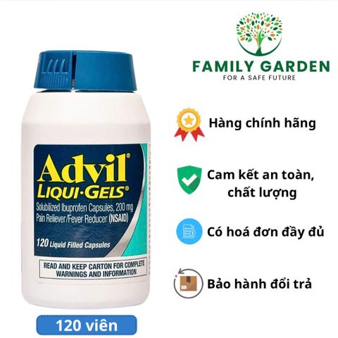 Viên uống giảm đau Advil Liqui Gels 120 viên - Giảm đau, hạ sốt nhanh chóng cho người lớn và trẻ em từ 12 tuổi trở lên