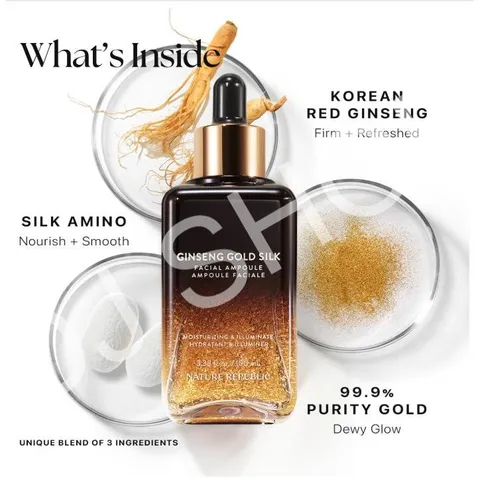 Tinh Chất Dưỡng Da Nature Republic Ginseng Gold Silk Ampoule 100ml - Kem Dưỡng Ẩm Hàn Quốc, Niacinamide & Silk Amino Acid cho Làn Da Rạng Rỡ