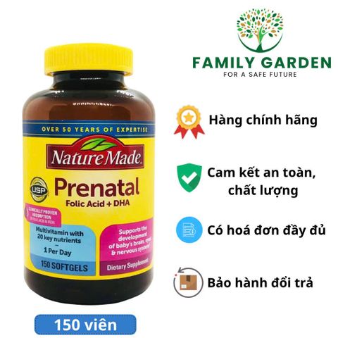 Viên uống Tổng Hợp Cho Bà Bầu Nature Made Prenatal Multi DHA 150 Viên - Cung Cấp DHA, Axit Folic, Vitamin và Khoáng Chất Cần Thiết cho Thai Kỳ