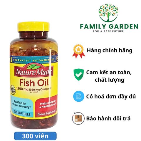 Viên uống Omega 3 Nature Made Fish Oil 1200mg - Hỗ trợ tim mạch, trí lực và sức khỏe não bộ, 300 viên Mỹ