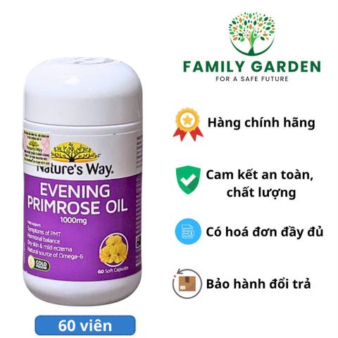 Viên Uống Hỗ Trợ Da và Nội Tiết Nature’s Way Evening Primrose Oil 1000mg - Giảm Triệu Chứng PMS, Khỏe Da, Hỗ Trợ Tốt Cho Sức Khỏe Tổng Thể (60 viên)