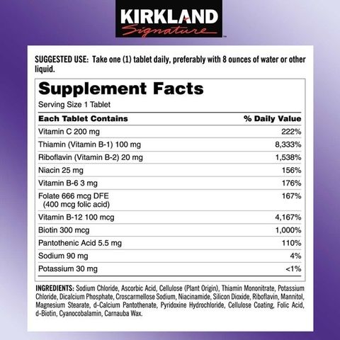 (Nhập khẩu) Viên uống Vitamin B tổng hợp Super B-Complex Kirkland - Hỗ trợ sức khỏe, năng lượng 500 viên chính hãng 727858