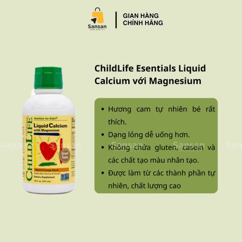 Siro Canxi Hữu Cơ ChildLife 473ml cho Trẻ Em - Tăng Cường Xương và Chiều Cao với Magie, Kẽm, Vitamin D3 - Hương Cam