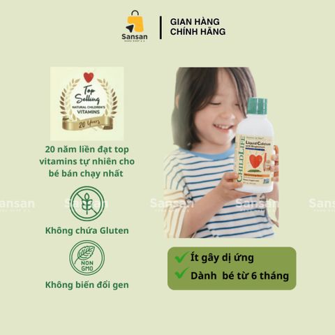 Siro Canxi Hữu Cơ ChildLife 473ml cho Trẻ Em - Tăng Cường Xương và Chiều Cao với Magie, Kẽm, Vitamin D3 - Hương Cam