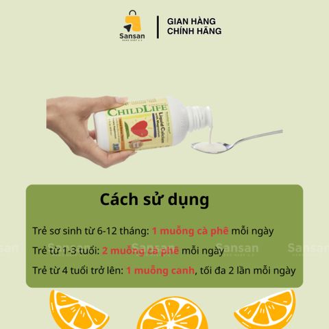 Siro Canxi Hữu Cơ ChildLife 473ml cho Trẻ Em - Tăng Cường Xương và Chiều Cao với Magie, Kẽm, Vitamin D3 - Hương Cam