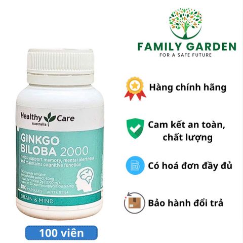 Viên uống bổ não Healthy Care Ginkgo Biloba 2000mg - Tăng tuần hoàn, cải thiện trí nhớ, giảm stress, hỗ trợ tỉnh táo và minh mẫn