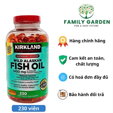 Viên Uống Dầu Cá Alaska Kirkland 1400 mg - Hỗ Trợ Tim Mạch, Mắt, Não Bộ - Omega-3 Cho Phụ Nữ Và Người Cao Tuổi (230 Viên)