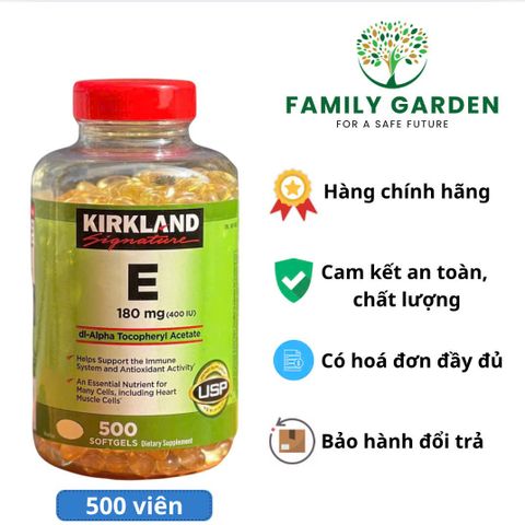 Viên uống Kirkland Vitamin E 180mg (500 viên) - Hỗ trợ miễn dịch và chống oxy hóa cho sức khỏe da và tóc
