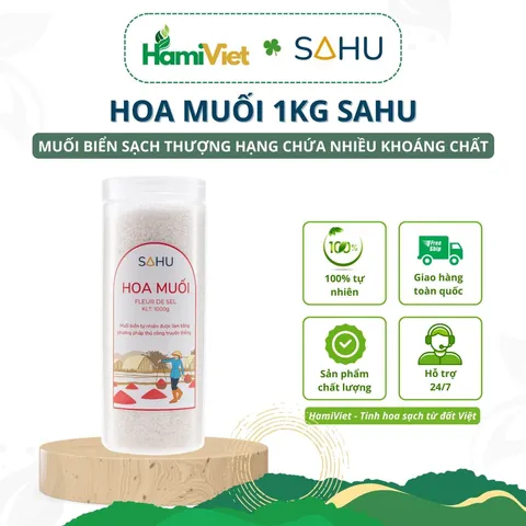 Hoa muối 1kg Sahu được làm từ 100% muối biển tự nhiên truyền thống không hóa chất