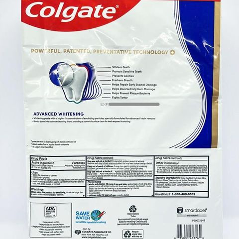 Kem đánh răng Colgate Total Advanced Whitening 181gr - Làm trắng răng hiệu quả, bảo vệ sức khỏe răng miệng, hàng nhập khẩu Mỹ