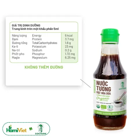 Nước Tương Mật Hoa Dừa Organic Sokfarm - Không Đậu Nành, Ít Muối, Tự Nhiên, Nước Chấm Thích Hợp Mọi Lứa Tuổi, Sức Khỏe Hàng Đầu