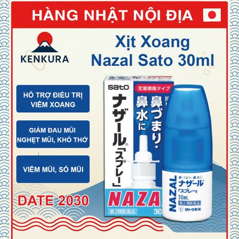 Xịt Mũi Nazal Giảm Nghẹt Mũi - Hỗ Trợ Thông Mũi Nhật Bản 30ml, An Toàn Cho Trẻ Em và Người Lớn, Sato Pharmaceutical