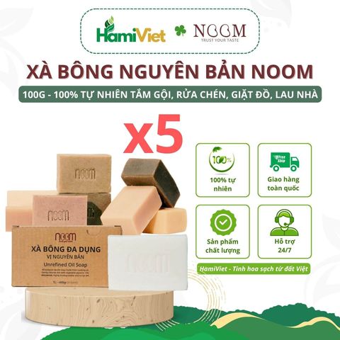 Combo 5 Xà Bông Đa Dụng Nguyên Bản Noom - Làm Sạch Cơ Thể, Dưỡng Da Mềm Mịn Tự Nhiên, Không Tinh Luyện, Hương Nhẹ Thúy