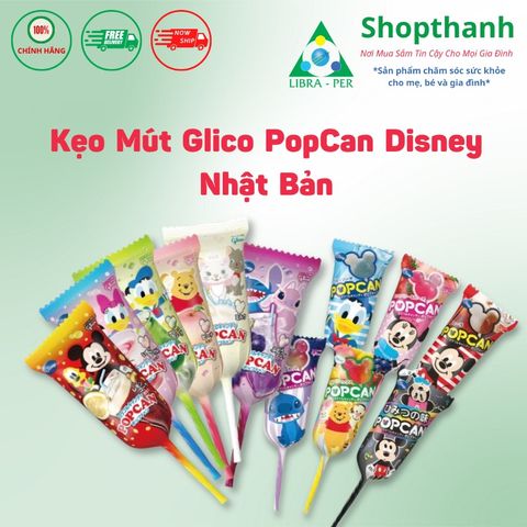 Kẹo Mút Glico PopCan Disney - Kẹo Mút Mini Hương Vị Nho, Táo, Chanh, Cam - Quà Tặng Fan Disney Nhật Bản