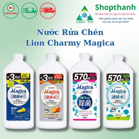 Nước Rửa Chén Lion Charmy Magica Nhật Bản - Tẩy Dầu Mỡ Siêu Tốc, Khử Mùi Dịu Nhẹ Da Tay, Giải Pháp Rửa Bát Hiệu Quả