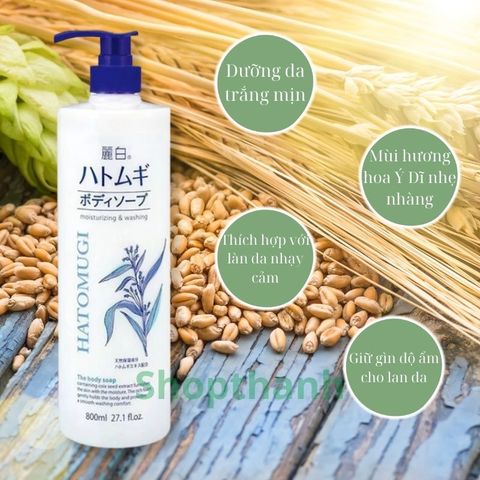 Sữa Tắm Hatomugi Naturie 800ml - Chiết Xuất Hạt Ý Dĩ Nhật Bản, Dưỡng Trắng và Cấp Ẩm Cho Da Mịn Màng, Phù Hợp Mọi Loại Da