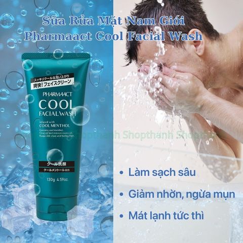 Sữa Rửa Mặt Nhật Bản Pharmaact Cool 130g - Bạc Hà Mát Lạnh, Làm Sạch Sâu, Giảm Nhờn, Ngăn Ngừa Mụn Cho Da Nam