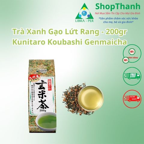 Trà xanh gạo lứt Kunitaro Koubashi Genmaicha Nhật Bản - 200g, Trà matcha tự nhiên, Giải độc, Tăng cường sức khỏe, Thức uống truyền thống Nhật Bản