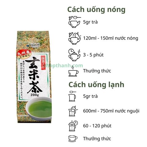 Trà xanh gạo lứt Kunitaro Koubashi Genmaicha Nhật Bản - 200g, Trà matcha tự nhiên, Giải độc, Tăng cường sức khỏe, Thức uống truyền thống Nhật Bản
