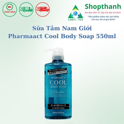 Sữa Tắm Nam Bạc Hà Pharmaact Cool Body Soap 550ml - Làm sạch mát lạnh với hương thơm nam tính, nhập khẩu Nhật Bản