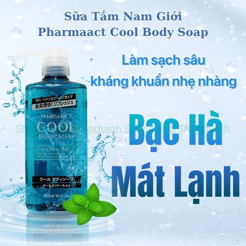 Sữa Tắm Nam Bạc Hà Pharmaact Cool Body Soap 550ml - Làm sạch mát lạnh với hương thơm nam tính, nhập khẩu Nhật Bản