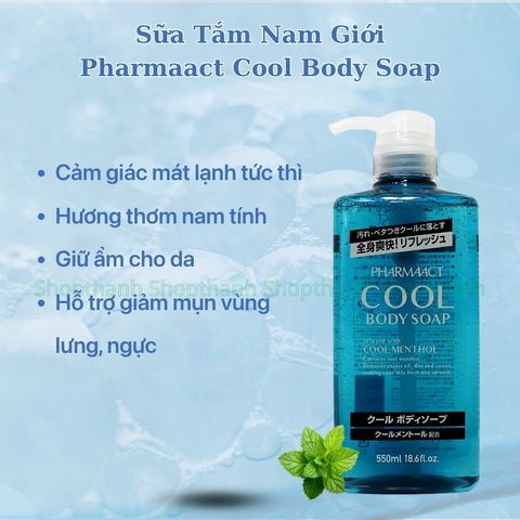 Sữa Tắm Nam Bạc Hà Pharmaact Cool Body Soap 550ml - Làm sạch mát lạnh với hương thơm nam tính, nhập khẩu Nhật Bản