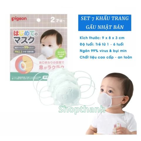 Khẩu Trang Gấu Xám Nhật Bản Cho Bé - Set 7 Chiếc, Hỗ Trợ Ngăn Ngừa Bụi Bẩn và Bệnh Hô Hấp, Thiết Kế Ngộ Nghĩnh, An Toàn Cho Trẻ Em