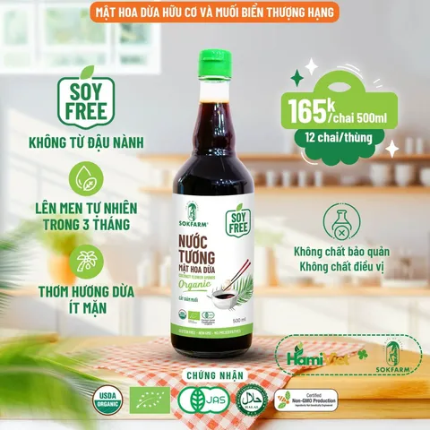 Nước Tương Mật Hoa Dừa Organic Sokfarm 200ml - Nước Chấm Tự Nhiên Không Đậu Nành, Không Gluten, Không Chất Bảo Quản cho Bé
