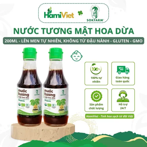 Nước Tương Mật Hoa Dừa Organic Sokfarm 200ml - Nước Chấm Tự Nhiên Không Đậu Nành, Không Gluten, Không Chất Bảo Quản cho Bé