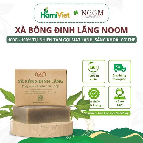 Xà Bông Đinh Lăng Noom 100g - Chăm Sóc Da Tự Nhiên, Giữ Ẩm, Làm Mát, Dưỡng Da Tươi Mát từ Giới Thiệu Cây Đinh Lăng Việt Nam