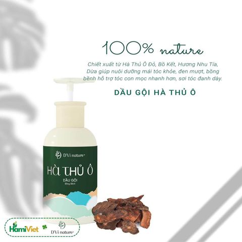 Dầu Gội Hà Thủ Ô D'Vi Nature - Nuôi Dưỡng Tóc Bóng Mượt, Đàn Hồi, Giúp Làm Sạch Tóc và Loại Bỏ Gàu - 320ml