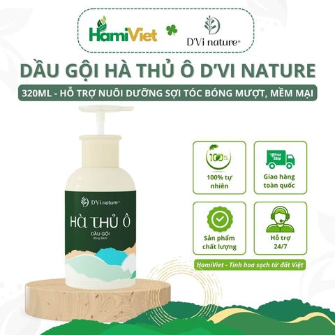 Dầu Gội Hà Thủ Ô D'Vi Nature - Nuôi Dưỡng Tóc Bóng Mượt, Đàn Hồi, Giúp Làm Sạch Tóc và Loại Bỏ Gàu - 320ml