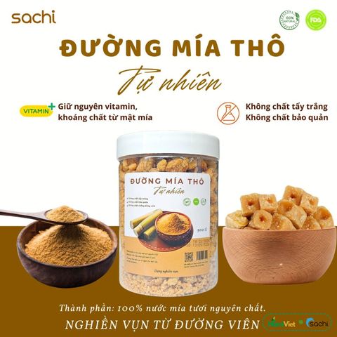 Đường Mía Thô Sachi 100% Tự Nhiên - Giàu Vitamin, Khoáng Chất, Không Hóa Chất, Nguyên Liệu Nấu Ăn Sạch, An Toàn Sức Khỏe