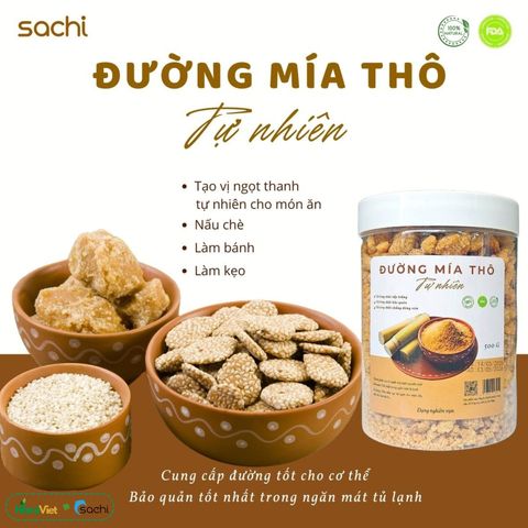 Đường Mía Thô Sachi 100% Tự Nhiên - Giàu Vitamin, Khoáng Chất, Không Hóa Chất, Nguyên Liệu Nấu Ăn Sạch, An Toàn Sức Khỏe