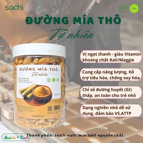 Đường Mía Thô Sachi 100% Tự Nhiên - Giàu Vitamin, Khoáng Chất, Không Hóa Chất, Nguyên Liệu Nấu Ăn Sạch, An Toàn Sức Khỏe
