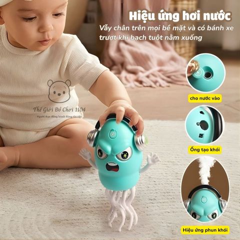 Đồ Chơi Bạch Tuộc Nhảy Múa Phun Khói - Thông Minh Tự Tránh Vật Cản, Có Đèn Nhạc, Sạc Pin USB Cho Bé Vui Chơi Thoải Mái