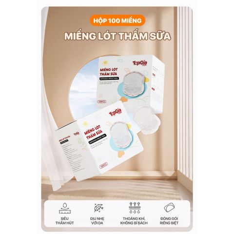Hộp 100 Miếng Lót Thấm Hút Sữa TopGiaKids - 5 Lớp Siêu Thấm, Chống Tràn, An Toàn Cho Mẹ Sau Sinh, Chất Liệu Từ Sợi Organic Tự Nhiên