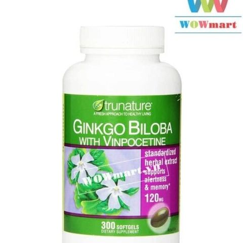 Viên Uống Bổ Não Trunature Ginkgo Biloba & Vinpocetine 300 Viên - Tăng Cường Trí Nhớ, Hỗ Trợ Tuần Hoàn Máu Não, Chính Hãng Mỹ
