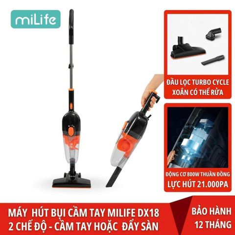 Máy Hút Bụi Cầm Tay miLife DX18 - Công Suất 800W, Lực Hút 21.000Pa, Thiết Kế 2 Trong 1 Với Đầu Lọc Turbo Cycle, Bảo Hành 12 Tháng
