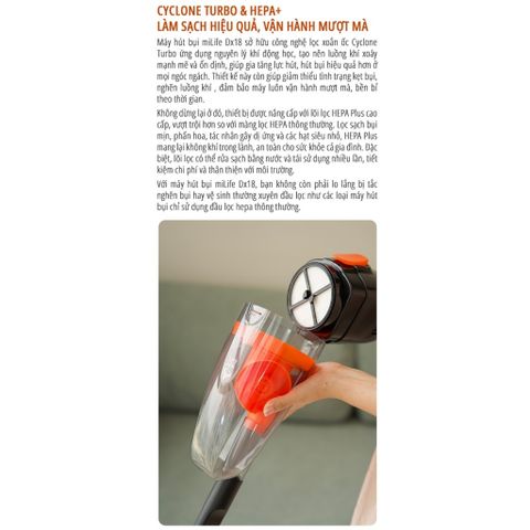 Máy Hút Bụi Cầm Tay miLife DX18 - Công Suất 800W, Lực Hút 21.000Pa, Thiết Kế 2 Trong 1 Với Đầu Lọc Turbo Cycle, Bảo Hành 12 Tháng