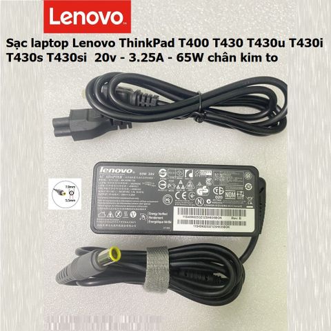 Sạc Laptop Lenovo ThinkPad T400 T430 T430u T430i T430s T430si Chính Hãng 20V - 3.25A - 65W, Chân Kim To, Bảo Hành 100% Mới
