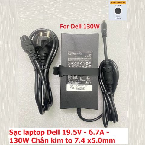 Sạc Laptop Dell Chính Hãng 19.5V 6.7A 130W Chân Kim To 7.4 x 5.0mm - An Toàn, Hiệu Quả, Hàng Mới 100%