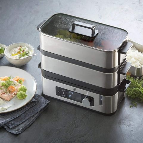 Nồi Hấp 2 Tầng WMF Cromargan 18/10 - Nồi Hấp Điện Chất Lượng Cao 900W Tiết Kiệm Điện, Dung Tích 4,3L Hấp Thức Ăn An Toàn