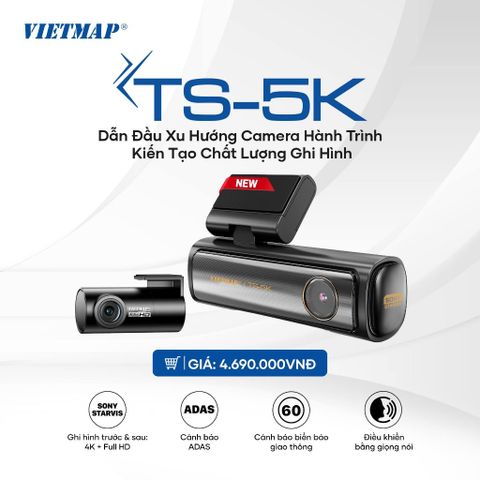 Camera Hành Trình Vietmap TS-5K Ghi Hình 4K Ultra HD - Hệ Thống ADAS An Toàn, Kết Nối Wi-Fi Siêu Nhanh, Cảnh Báo Giao Thông Chi Tiết
