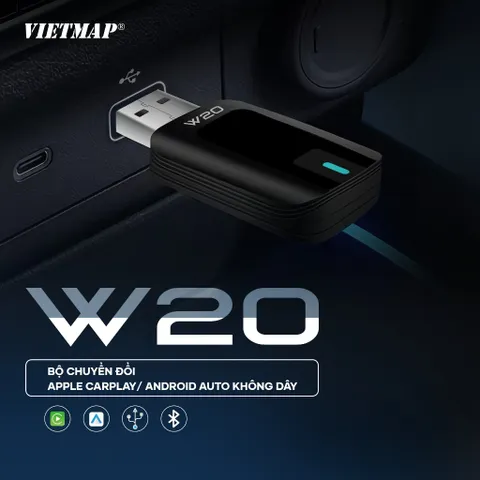 VIETMAP W20 - Thiết Bị Chuyển Đổi CarPlay/Android Auto Không Dây - Quà Tặng 1 Tháng Vietmap Live Pro, Kết Nối Siêu Nhanh
