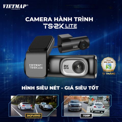 Camera Hành Trình VIETMAP TS-2K Lite - Ghi Hình Super HD 2K Trước Sau, Kết Nối WIFI 5Ghz, Bền Bỉ Với Pin Siêu Tụ Điện