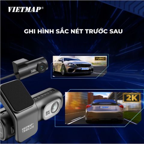 Camera Hành Trình VIETMAP TS-2K Lite - Ghi Hình Super HD 2K Trước Sau, Kết Nối WIFI 5Ghz, Bền Bỉ Với Pin Siêu Tụ Điện