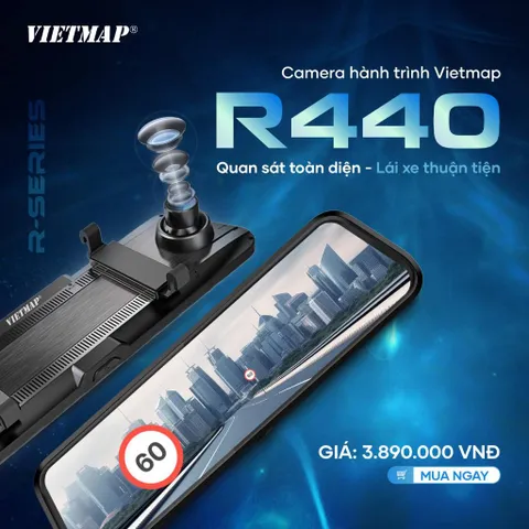 Camera Hành Trình Vietmap R440 - Ghi Hình 4K Siêu Nét, Cảnh Báo Giao Thông Thông Minh, Điều Khiển Bằng Giọng Nói, GPS & Wi-Fi 6