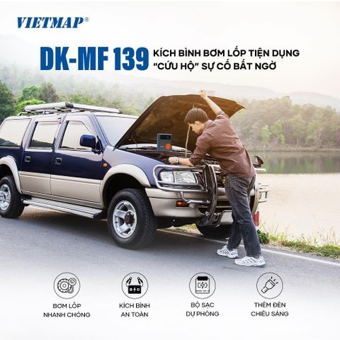 Bộ Bơm Lốp Kích Bình 5 trong 1 Vietmap DK-MF139 - Nâng cao An Toàn Đường Đi với Sạc Dự Phòng, Đèn Pin LED, Vá Lốp Khẩn Cấp
