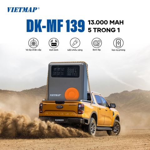 Bộ Bơm Lốp Kích Bình 5 trong 1 Vietmap DK-MF139 - Nâng cao An Toàn Đường Đi với Sạc Dự Phòng, Đèn Pin LED, Vá Lốp Khẩn Cấp